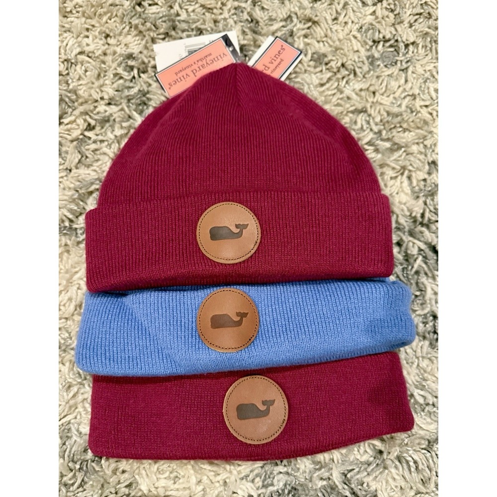 New! 3 Vineyard Vines Whale‎ Patch Beanie Hat Lot Magenta & Ocean Blue Authentic
